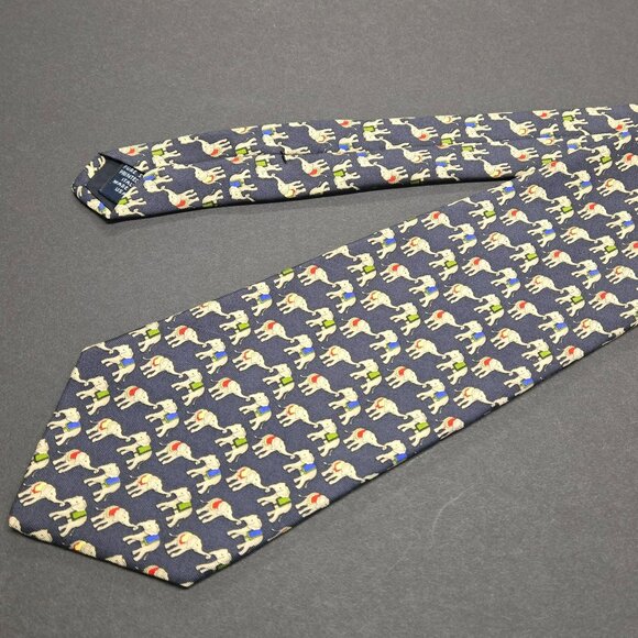 Vintage Brooks Brothers Pure Silk Navy Elephant Print Tie Made In USA 58" X 3.5" - Picture 1 of 6